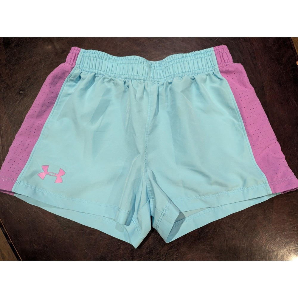 Under Armour athletic shorts girls' M Color Block Mesh Sides Turquoise Purple